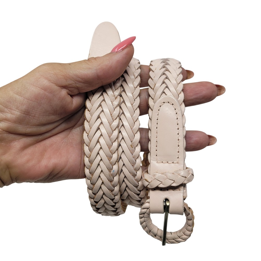Vtg Pale Pastel Pink Braided Leather Woven Belt Sz 34" XL Boho Western